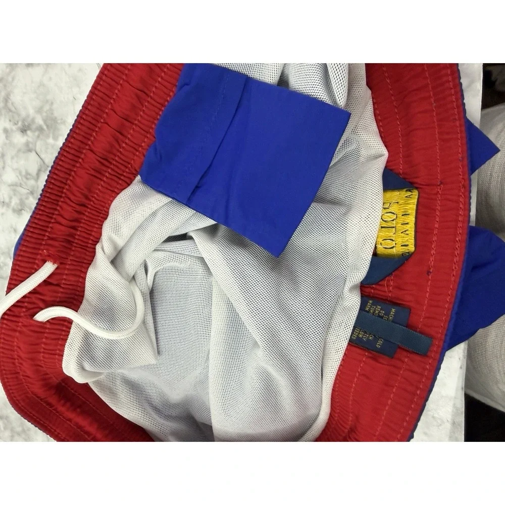 Polo Ralph Lauren Swim Trunks Size Large BlueRed Pony Logo Drawstring Mesh Lined